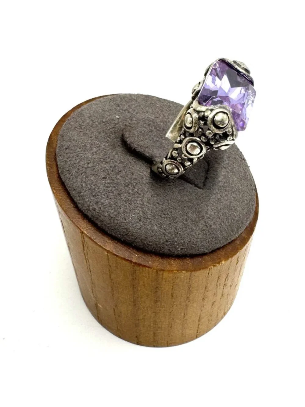 Solid Sterling Silver 925 Faceted Amethyst 3.5mm Band Statement Ring Size 5.5